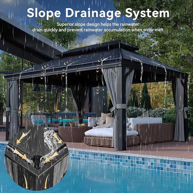 Aoxun 12' X 16' Permanent Hardtop Gazebo Aluminum Gazebo - Image 4