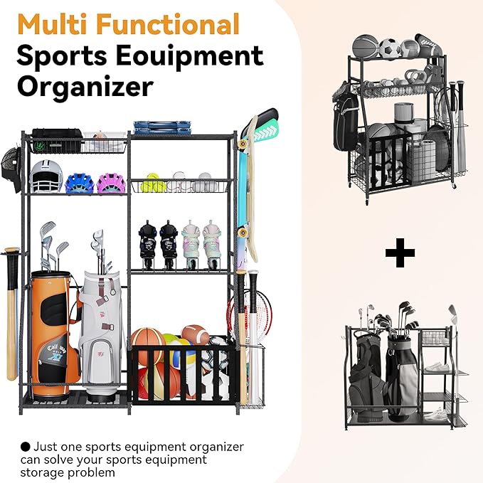 HOMREST Sports Equipment Storage, 2 Golf Bag Storage Stand, Ball Holder - Image 2