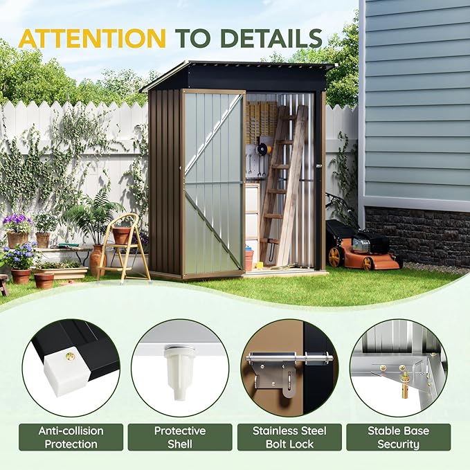 5x3FT Vertical Outdoor Steel Storage Shed, Lockable Doors, Compact Metal Tool - Image 3