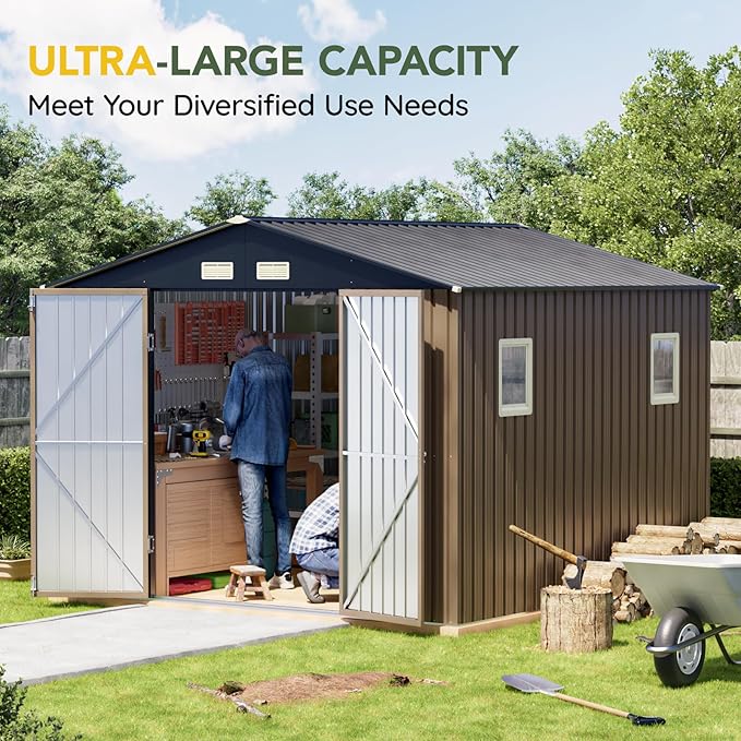 Breezz Outdoor Storage Shed 10 x 10ft. Utility Tool Shed Metal Storage Garden - Image 7