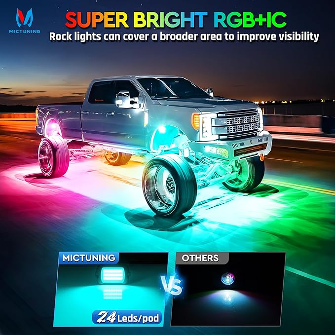 MICTUNING 2025 1000% Bright Q1 MAX RGB+IC Rock Lights, 2 Pods Chasing - Image 2