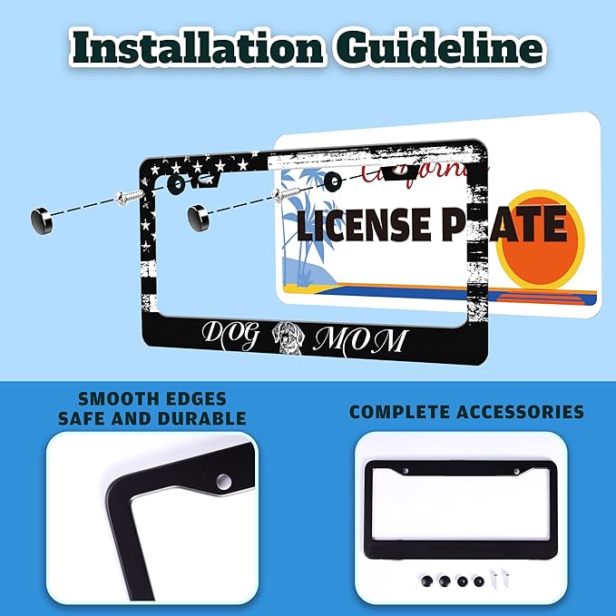 Dog Mom License Plate Frame Vintage American Flag Animal License Plate Holder - Image 4