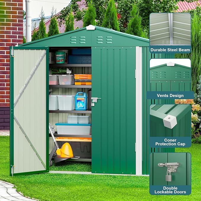 Gizoon Outdoor Storage Shed 6 x 4 FT, Galvanized Metal Garden Shed - Image 6