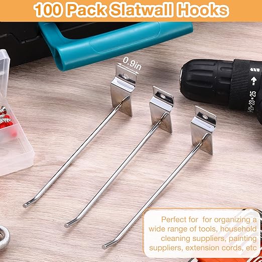 Moxweyeni 100 Pcs Heavy Duty Slatwall Panel Hooks Hanging Metal Slat Wall - Image 5
