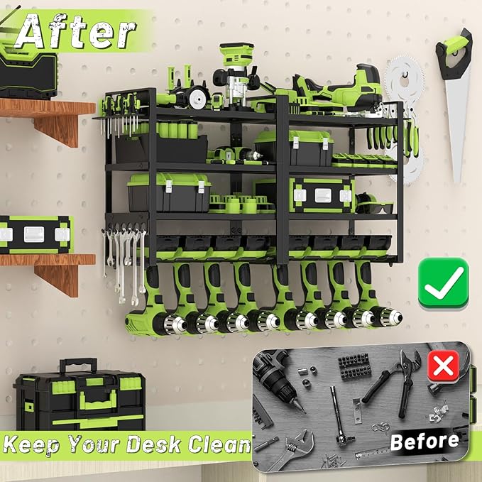 Power Tool Organizer Wall Mount, 4 Layers Capacity Heavy Duty Metal Storage Rack - Image 5
