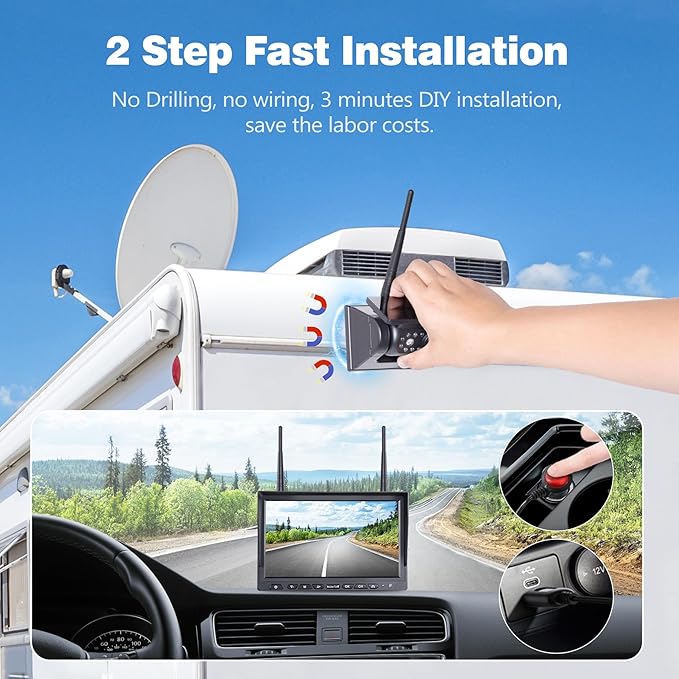 10.1" 4-Magnetic Wireless RV Backup Camera, HD1080P DVR Monitor, IP69 - Image 3