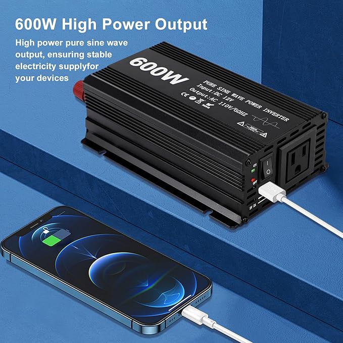 Power Inverter 600W Pure Sine Power Inverter DC 12V to AC 110V Car Converter - Image 4
