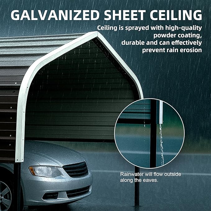 12x20 Metal Carport with Base Fixings Heavy Duty Garage Outdoor Chrome Plated - Image 5