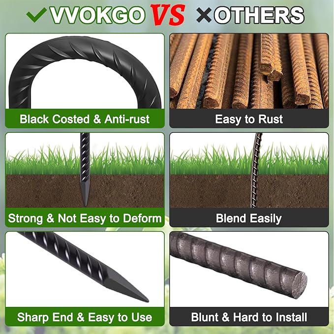 VVOKGO Rebar Stakes 12 Inches J Hook Heavy Duty Chain Link Fence Stakes - Image 3