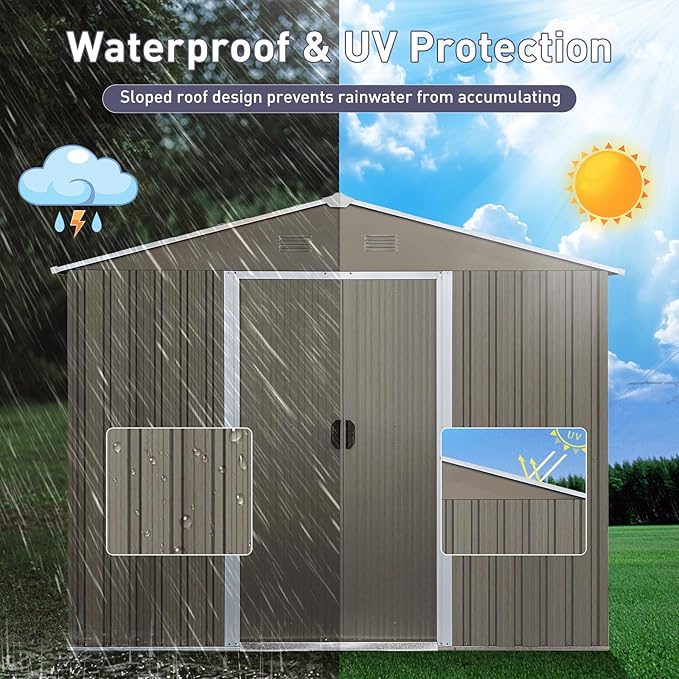 8x10 FT Outdoor Storage Shed, Metal Garden Shed - Image 2
