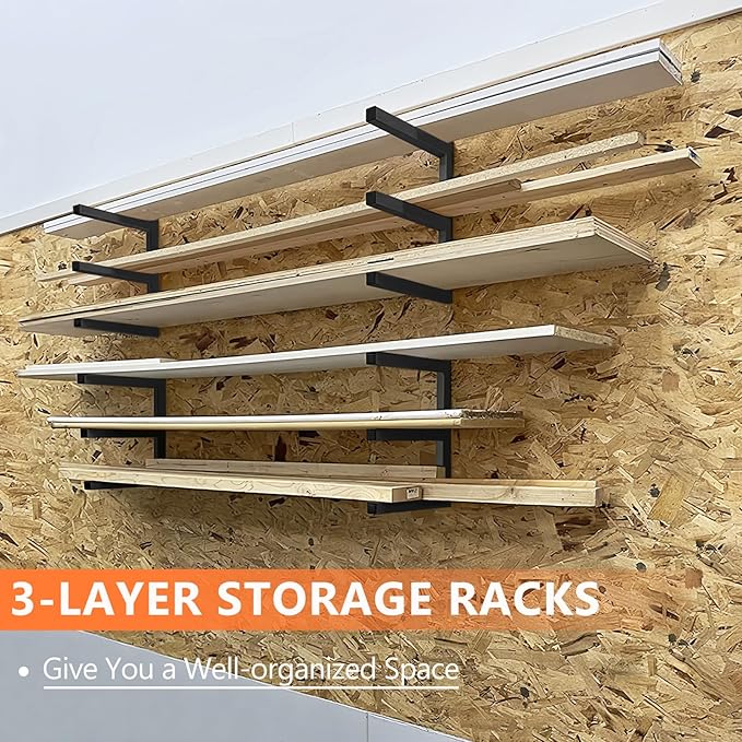 Wood Storage Racks with 3 Level, Garage Organizer Lumber Storage Rack Wall - Image 5