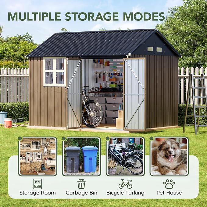 8x10 FT Outdoor Metal Storage Shed, Single Door, 1 Clear Window, Tool Shed - Image 4