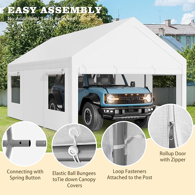 Walsunny Carport, 12x20ft Heavy Duty Carport Canopy - Image 3