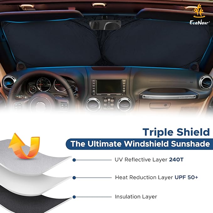 EcoNour Jeep Wrangler Windshield Sunshade | Front Windshield Sun Shade to - Image 2