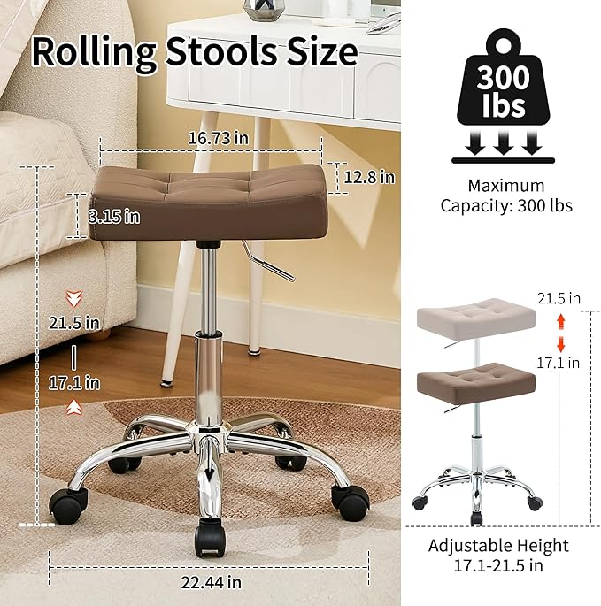 Vanity Stool with Wheels Faux Leather Nail Tattoo Vanity Massage Stool - Image 3