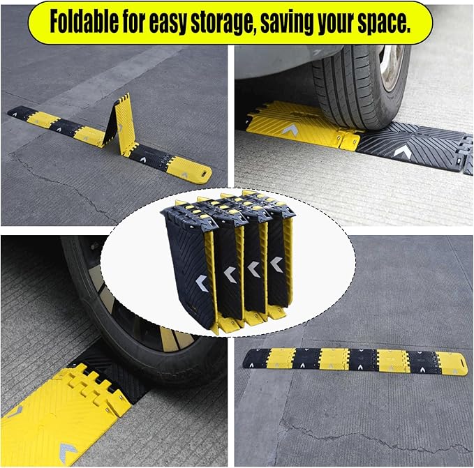 Portable Vehicle Traffic Speed Bump 118"×10"×1"Yellow-Black Reflective Non-Slip - Image 4