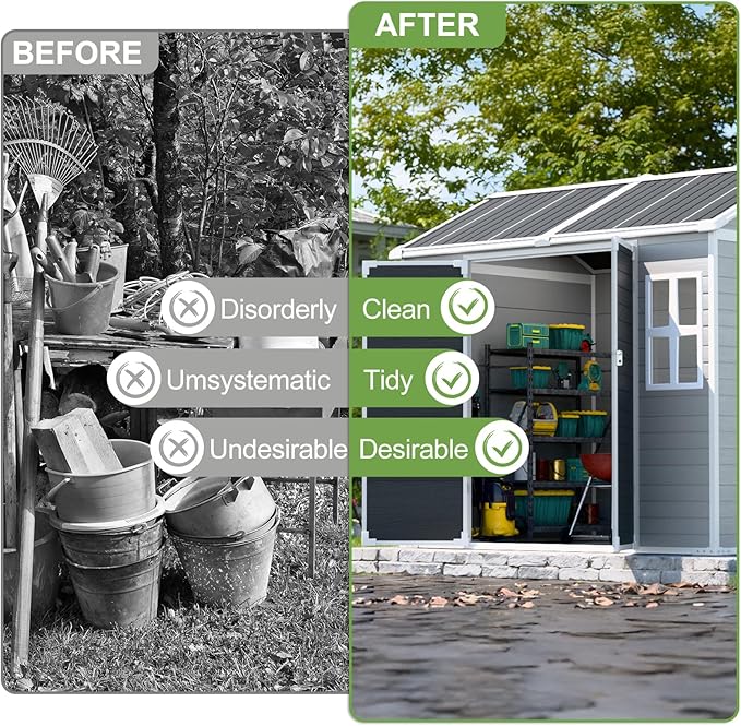 8x6x7 FT Resin Storage Shed, Waterproof Outdoor Shed w/Floor Included, 2 Windows - Image 3