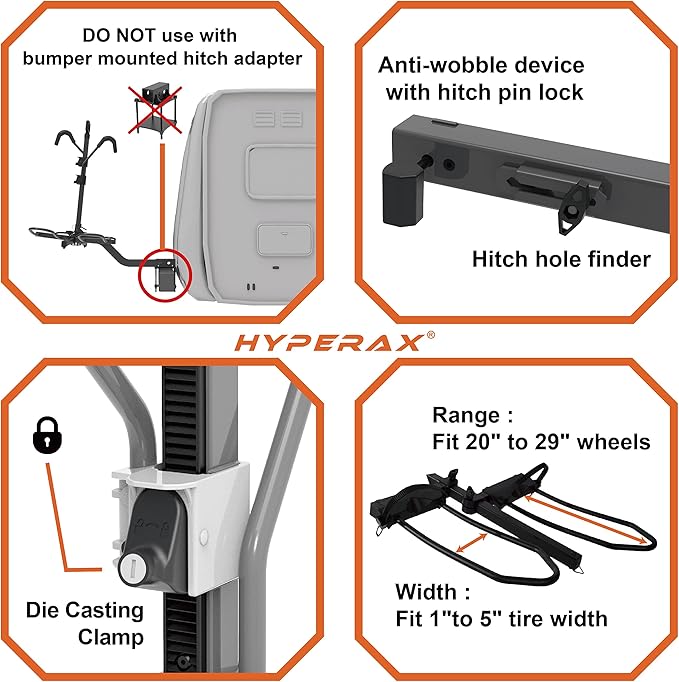 HYPERAX 2023 Volt RV -RV Approved Hitch Mounted 2 E Bike Rack Carrier - Image 5