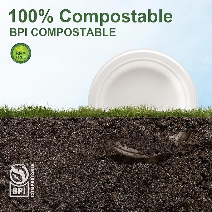 WELLIFE 100% Compostable Paper Plates 7 Inch, Biodegradable Bagasse, - Image 5