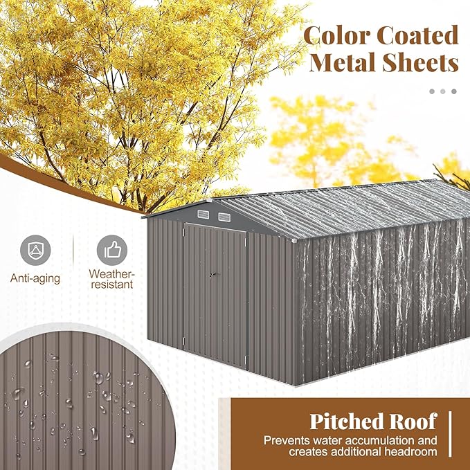 Goplus 10 x 14 FT Outdoor Storage Shed, Large Garden Tool House w/Improved - Image 7