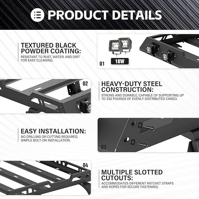for JK JKU Roof Rack Hard Top Cargo Basket - Image 5