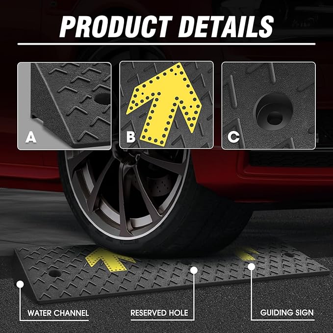 DNA MOTORING 2pcs 5.3" Rise Rubber Arrow Curb Ramp Heavy Duty Loading Threshold - Image 5