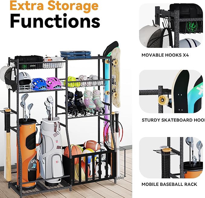 HOMREST Sports Equipment Storage, 2 Golf Bag Storage Stand, Ball Holder - Image 5