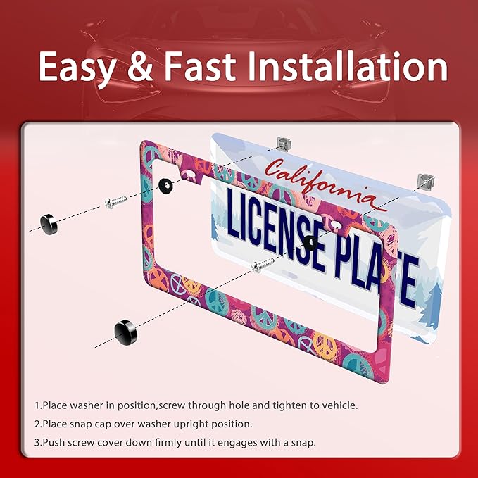 Groovy Hippie Peace Sign License Plate Frame Pink License Plate Frames - Image 3