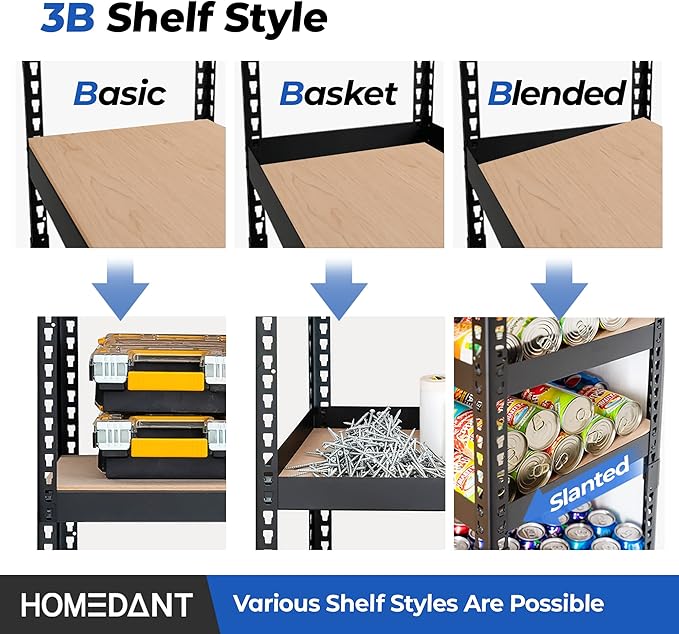 HOMEDANT 5 Tier Laminated Boltless Metal Shelving Unit Adjustable Garage - Image 5