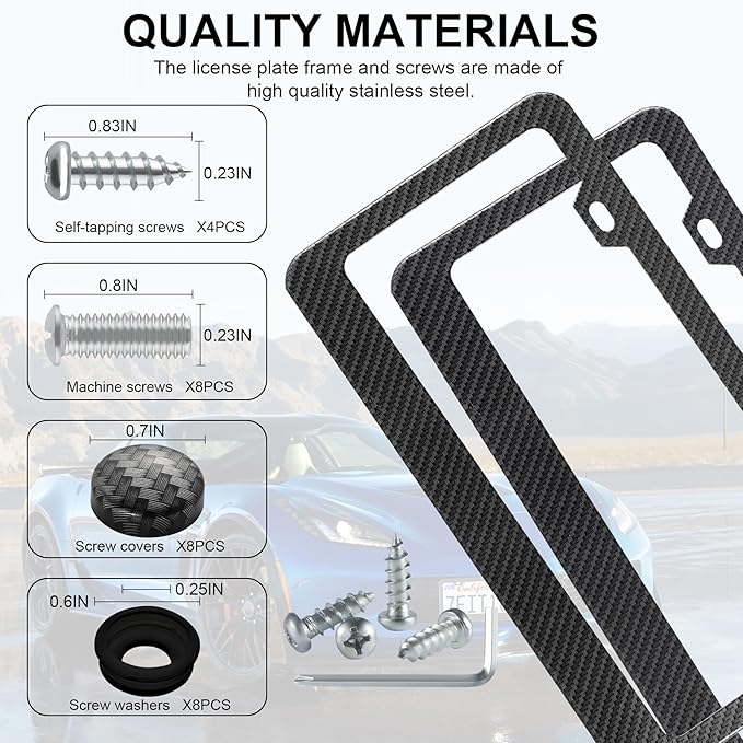 LivTee Carbon Fiber License Plate Frames, 2 Holes Stainless Steel License Plate - Image 4