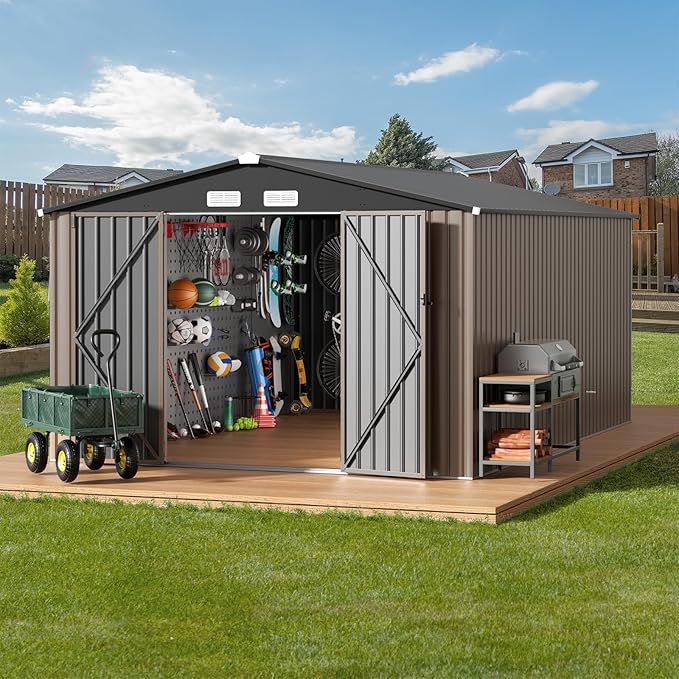 GVDV 10x14 FT Outdoor Metal Storage Shed, Durable Garden Shed by GVDV