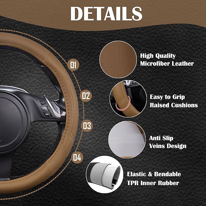 CAR PASS Line Rider Microfiber Leather Sporty Steering Wheel Cover Universal - Image 4