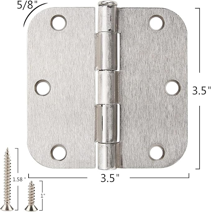 48 Pack Interior Door Hinges Brushed Nickel 3.5 Inch x 3 1/2" Rounded 5/8" - Image 6