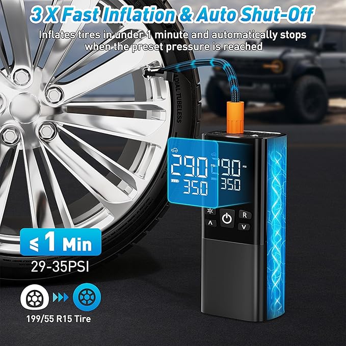 Tire Inflator Portable Air Compressor – Dual Power Mode, Built-in Battery & 12V - Image 2