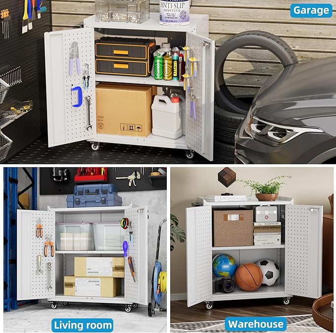 Metal Storage Cabinet with 2 Doors and 4 Hooks - Image 8