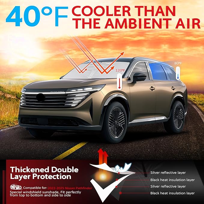 KAYZT Windshield Sun Shade for 2022-2025 2026 Nissan Pathfinder Foldable - Image 2