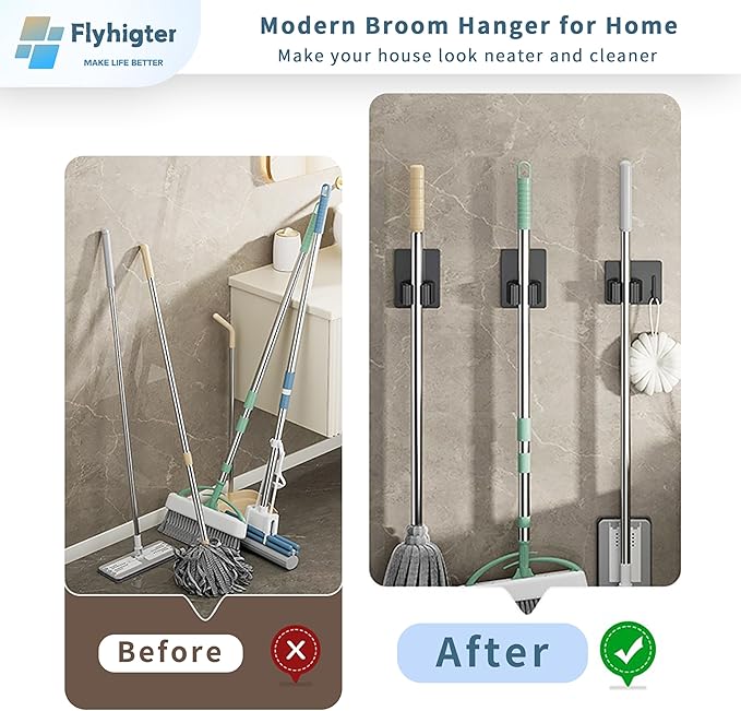 6 Pack Stainless Steel Mop and Broom Holders – Wall Mounted Grippers - Image 4