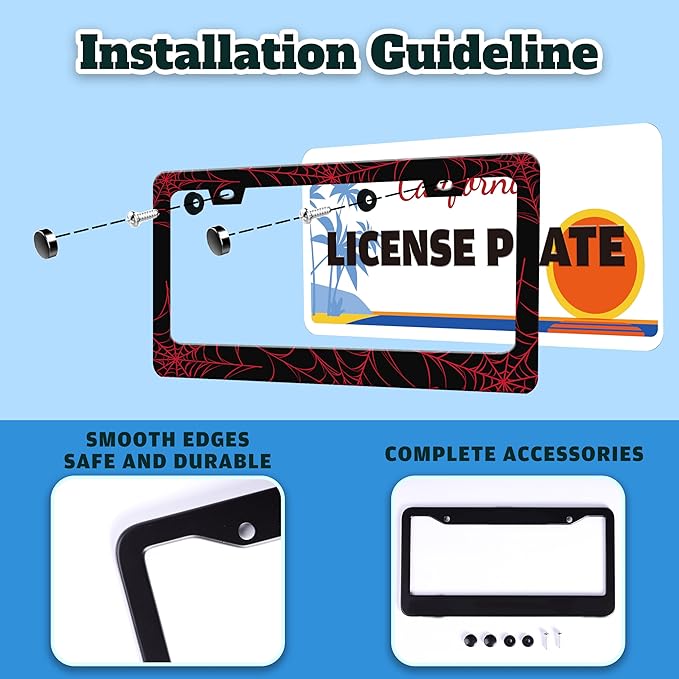 Red Spider Web License Plate Frame Funny Cobweb Stainless Steel License Plate - Image 4