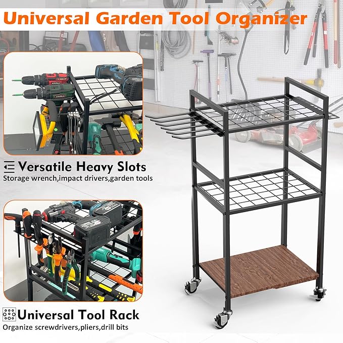 MUTUACTOR Heavy Duty Garage Tools Organizer Cart, 3-Tier Rolling Utility Tool - Image 3