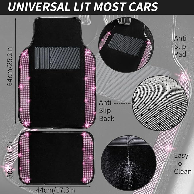 NBTEPEM Pink Bling Car Floor Mats Full Set, Universal Fit Most Cars - Image 7