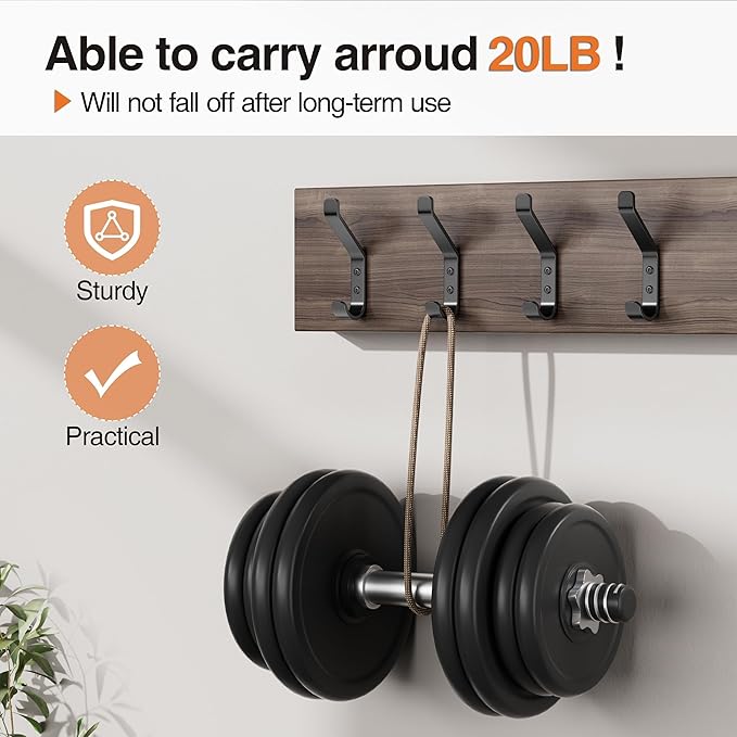 Coat Hooks Wall Mount for Hanging: 20LB Sturdy Hanger for Backpack, for Closet - Image 2