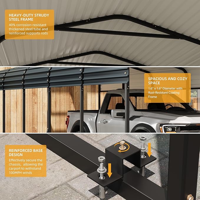 12' x 20' Heavy Duty Metal Carport - Image 3