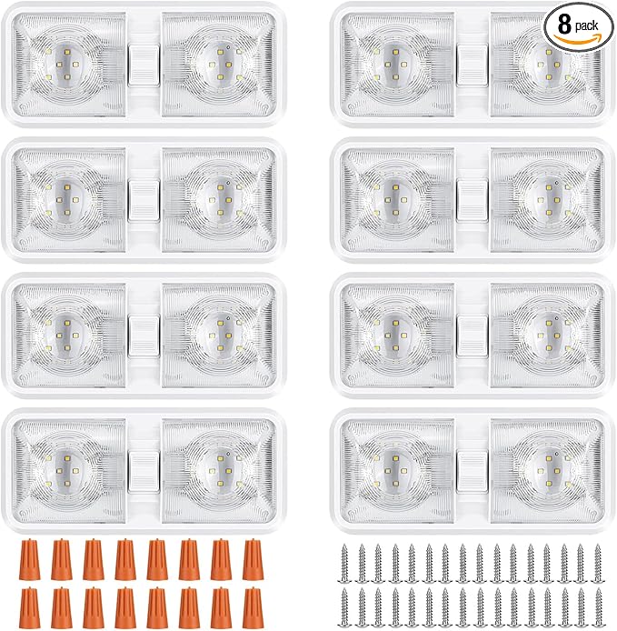 8 Pack RV Lights Interior 12V Led 8W Ceiling Double Dome Light 600 Lumen by TOVERKAU