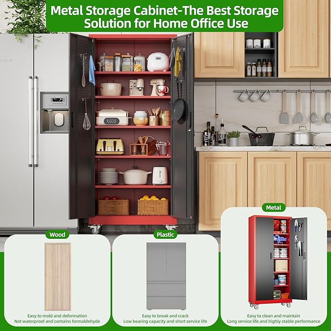 Garage Storage Cabinet with Pegboard and 5 Adjustable Shelves, Tool Storage - Image 5