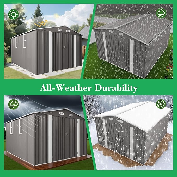 10 x 12 FT Large Outdoor Storage Shed w/ 2 Clear Window, Heavy Duty Metal - Image 6