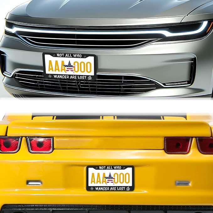 License Plate Holder Black and White License Plate Frames Not All Who Wander - Image 8
