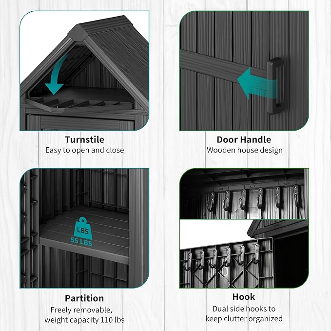 Shed Outdoor Storage Shed with Sloping Roof and Lockable Door, Resin Outdoor - Image 5