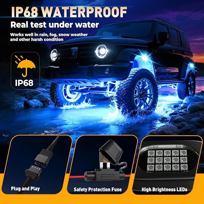 LED Rock Lights for Trucks 4 pods, RGB Rock Lights for UTV - Image 3