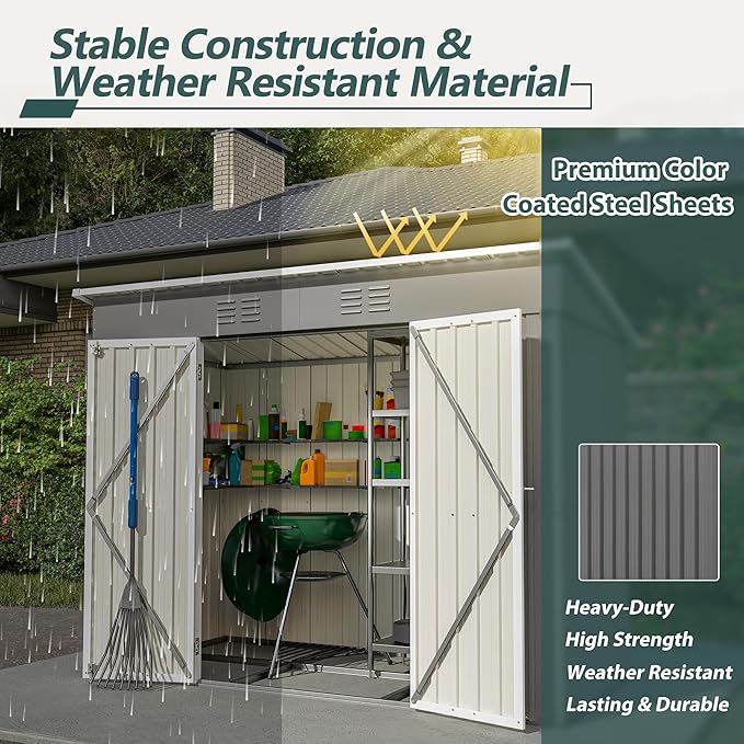 Outdoor Storage Shed, 8 X 4ft Metal Galvanized Steel Garden Shed - Image 6