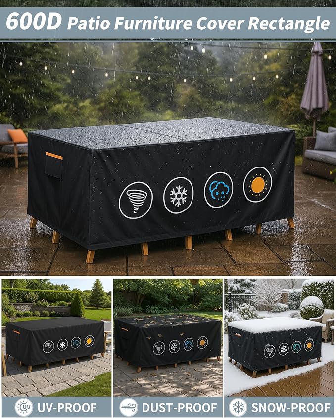 Outdoor Waterproof Furniture Cover, 111W x 74L x 28H inches Heavy Duty 600D - Image 6